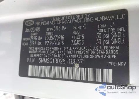 2008 Hyundai Santa Fe Gls из США, поврежденный, VIN 5NMSG13D28H186371